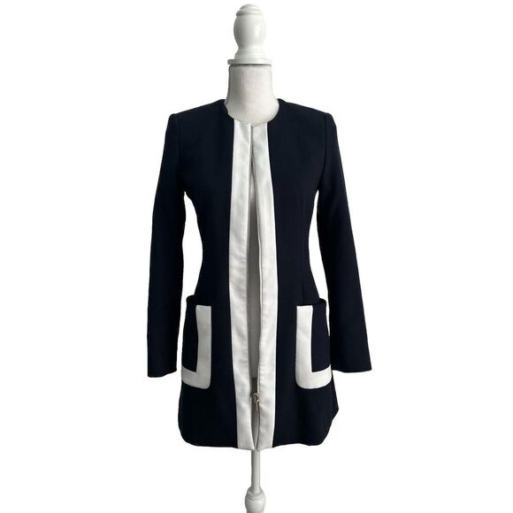 ZARA TWO TONE ZIP ROUND NECK‎ Navy FROCK COAT Size S 2540/700 EUC - Picture 1 of 8